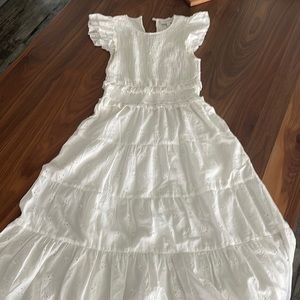 White long dress, smocking and eyelet detail